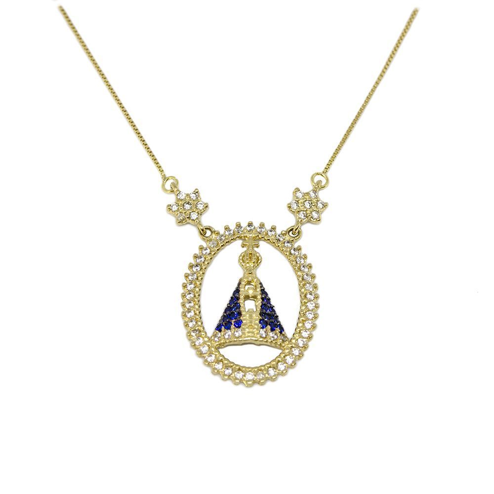 Colar Nsra. Aparecida com Zirc�nias em Ouro 18 Kilates - 25049